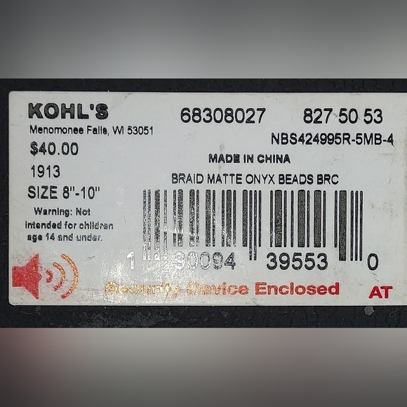 1913 Stainless Steel Men's Accessories Braided Matte Onyx Beads Bracelet NIB - Picture 3 of 5